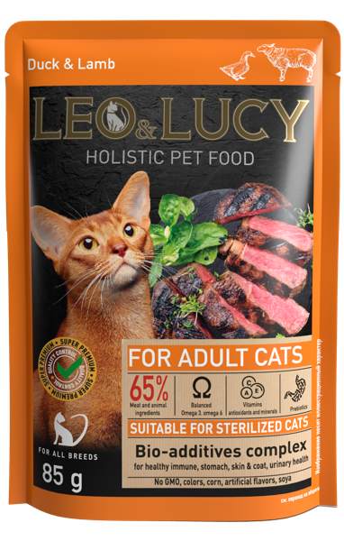 Изображение Корм для стерилиз кошек Лео Люси утка ягненок в соусе Елецкий мясокомбинат м/у, 85 г