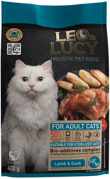 Изображение Корм для стерилиз кошек Лео Люси ягненок утка Прорацион м/у, 400 г
