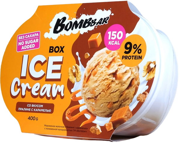 Изображение Мороженое низкокалорийное Бомббар пралине с карамелью Фитнес Фуд ванна, 400 г