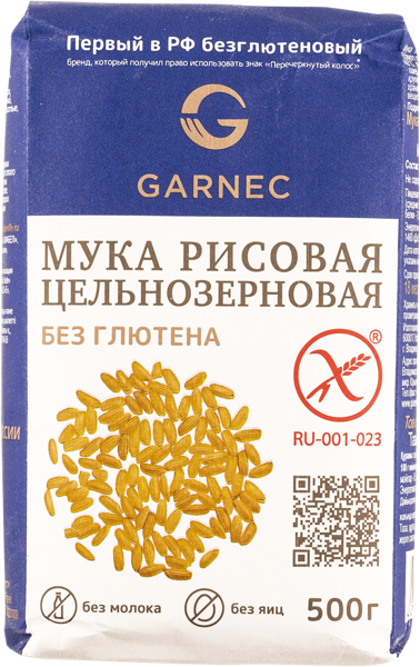 Изображение Мука рисовая Гарнец Без глютена цельнозерновая Гарнец м/у, 500 г
