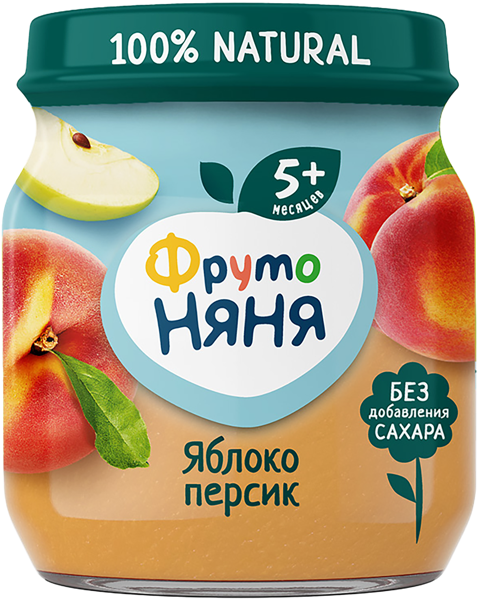 Изображение Пюре фруктовое с 5 мес Фрутоняня яблоко персик Прогресс с/б, 100 г