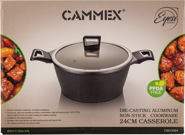 Изображение Кастрюля 4л черная инд Каммекс алюминиевая с крышкой Каммекс к/у, 1 шт