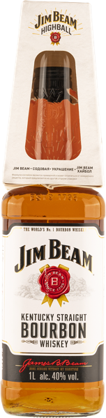 Изображение Виски бурбон Джим Бим белый 4 года + стакан Джим Бим с/б, 1 л