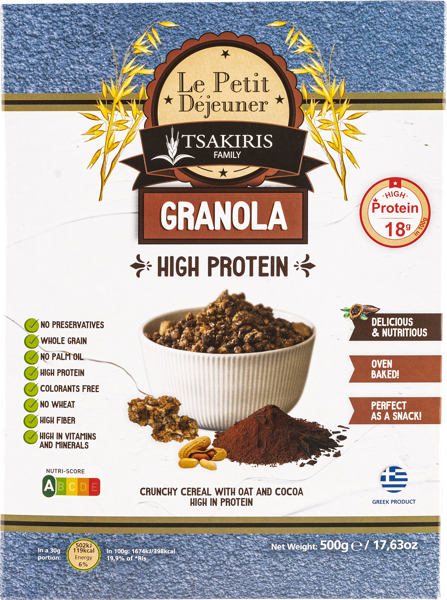 Изображение Гранола мюсли с протеином Ле Пети Дежени шоколад Тсакирис Фэмели кор, 500 г