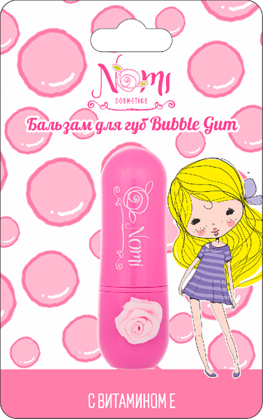 Изображение Бальзам для губ детский Номи баббл гам витамин Е 4г Гамма Косметик к/у, 1 шт