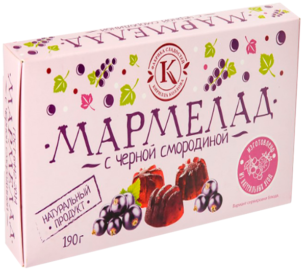 Изображение Мармелад г.Новокубанск Фабрика Козлова с черной смородиной Козлова кор, 190 г