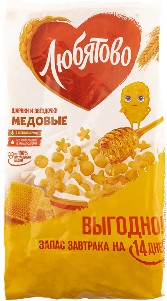 Изображение Готовый завтрак Любятово медовые шарики звездочки Келлогг Рус м/у, 420 г