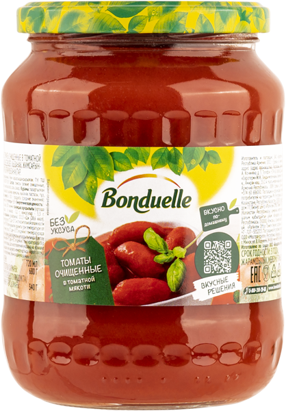 Изображение Томаты в собственном соку Бондюэль очищенные Агро Инвест с/б, 720 г