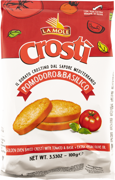 Изображение Крости сухарики пшеничные Ла Моле из Пьемонта с томатом и базиликом Милан Ф.Ли м/у, 100 г