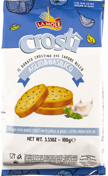 Изображение Крости сухарики пшеничные Ла Моле из Пьемонта с чесноком и базиликом Милан Ф.Ли м/у, 100 г
