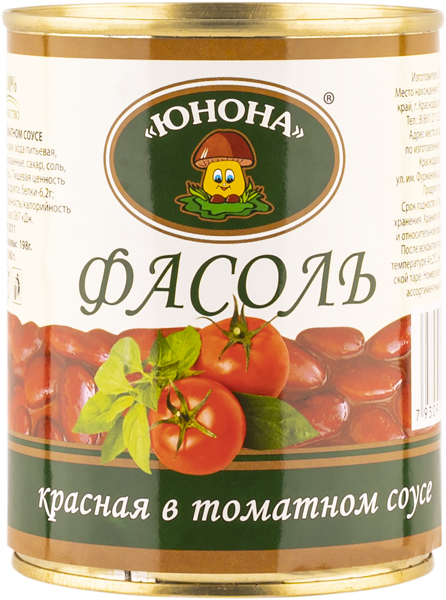 Изображение Фасоль красная Юнона в томатном соусе Юнона Инвест ж/б, 360 г