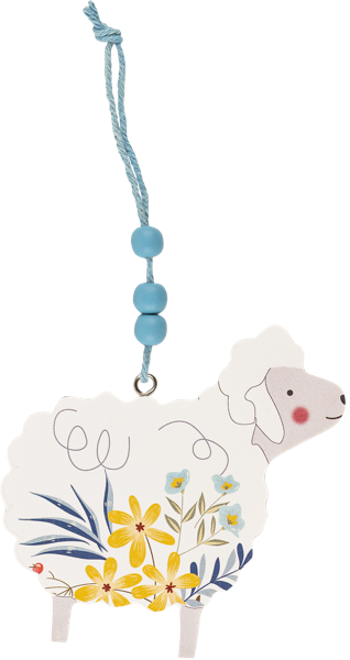 Изображение Подвеска 12,5*12см дерево Игл Гифтс овечка с голубыми цветами Игл Гифтс , 1 шт