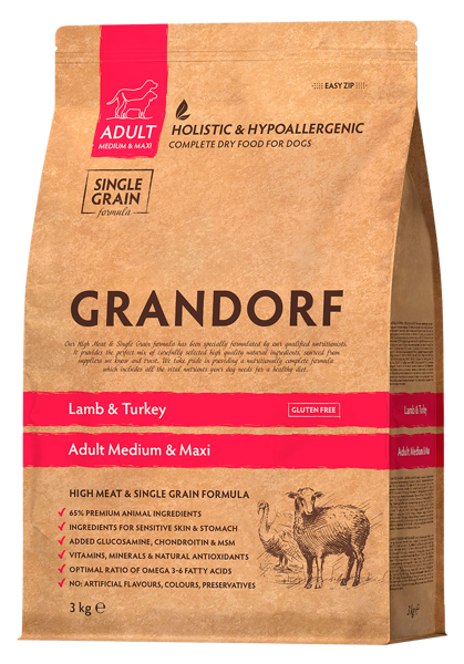 Изображение Корм для собак средних+ пород Грандорф ягненок индейка Юнайтед Петфуд м/у, 3 КГ
