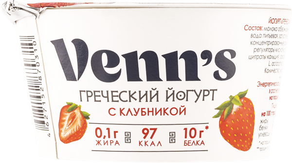 Изображение Йогурт 0,1% греческий Веннс клубника ТрастедПродактс п/б, 130 г