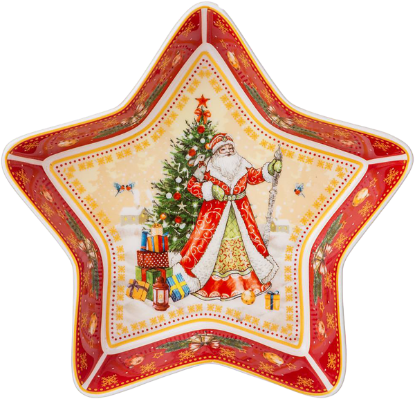 Изображение Блюдо 17,5см звезда Лефард дед мороз снегурка красно Лефард , 1 шт