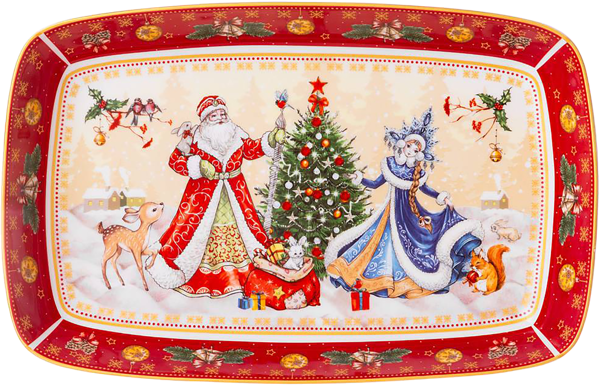 Изображение Блюдо 30*19см фарфор Лефард дед мороз снегурка красно Лефард , 1 шт