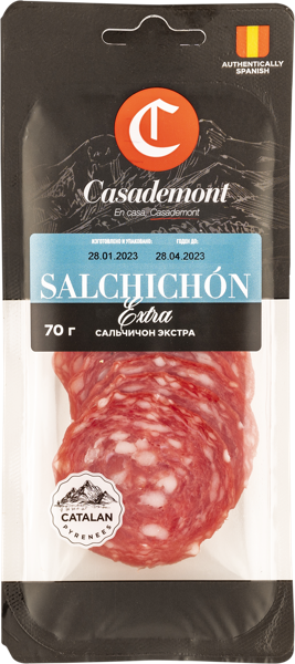 Изображение Колбаса сыровяленая нарезка Касадемонт сальчичон экстра Пит-продукт ООО защит атм, 70 г