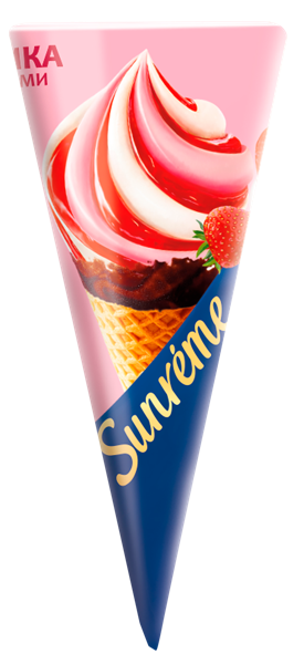 Изображение Мороженое пломбир в рожке Санрем клубника сливки Фронери Рус м/у, 73 г