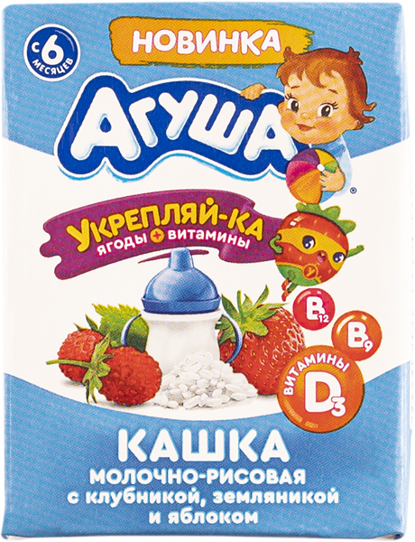 Изображение Каша с 6 мес с молоком Агуша клубника земляника яблоко ВБД т/п, 200 г