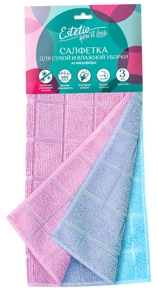 Изображение Салфетка 30см для уборки Юл Лав эстетик квадрат микрофибр Юл Лав к/у, 3 шт