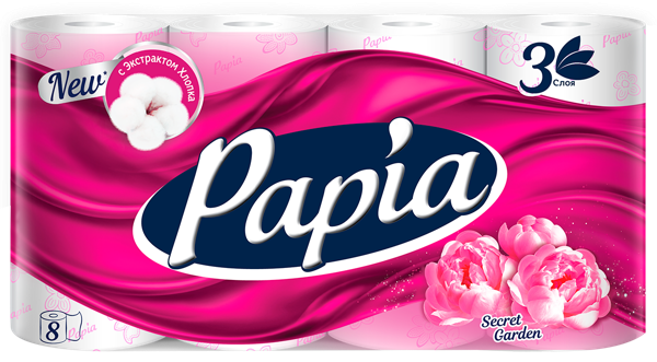 Изображение Туалетная бумага 3х слойная Папия таинственн сад 1120 лист Хаят Маркетинг м/у, 8 шт
