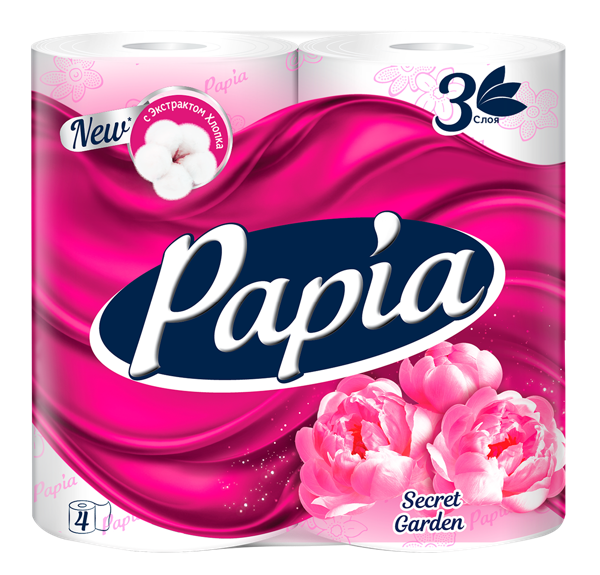 Изображение Туалетная бумага 3х слойная Папия таинственн сад 560 листов Хаят Маркетинг м/у, 4 шт