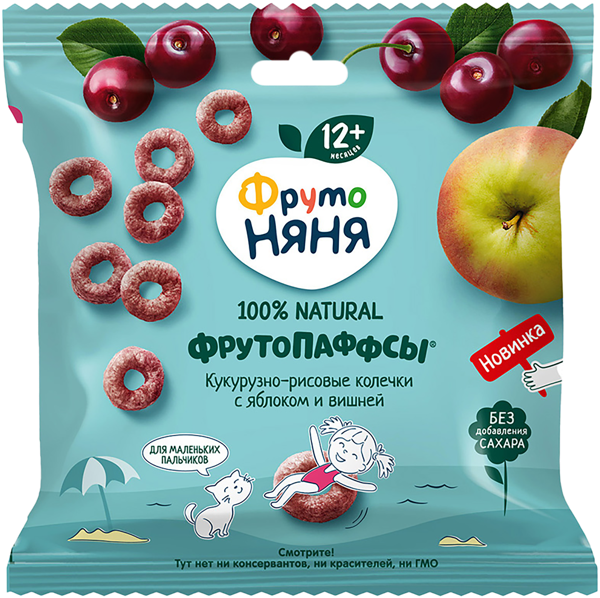 Изображение Готовый завтрак кукурузно-рис Фрутоняня паффсы яблоко вишня Прогресс м/у, 21 г