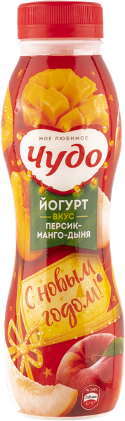 Изображение Йогурт 1,9% питьевой Чудо персик манго дыня ВБД п/б, 260 мл