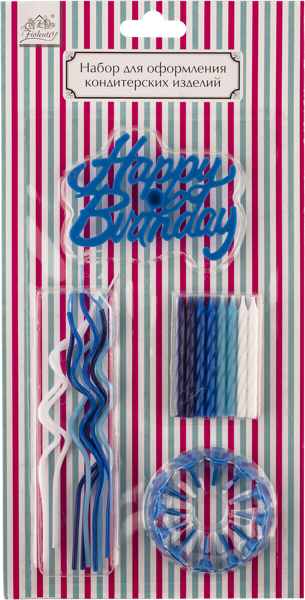 Изображение Свечи для торта голубые Фиоленто с топпером хэппи бездей Оверсиз компани м/у, 24 шт