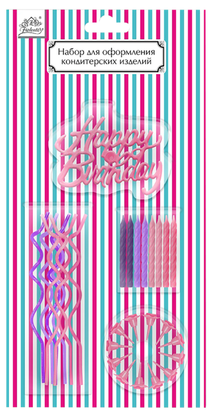 Изображение Свечи для торта розовые Фиоленто с топпером хэппи бездей Оверсиз компани м/у, 24 шт