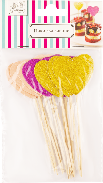 Изображение Шпажки для канапе Фиоленто сердечки розовые золото Оверсиз компани м/у, 12 шт