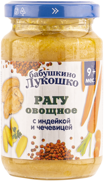 Изображение Пюре мясное с 9 мес Бабушкино Лукошко индейка чечевица Фаустово ЗДП с/б, 190 г