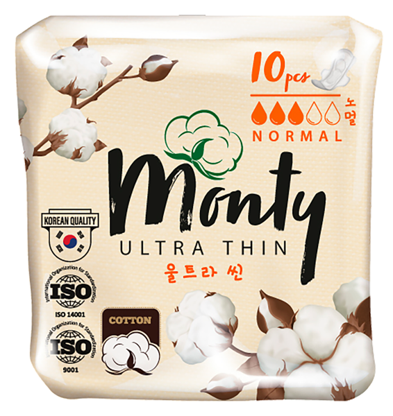 Изображение Прокладки нормал плюс дневные Монти ультратонкие 24см Джи Ти Пэйпа м/у, 10 шт
