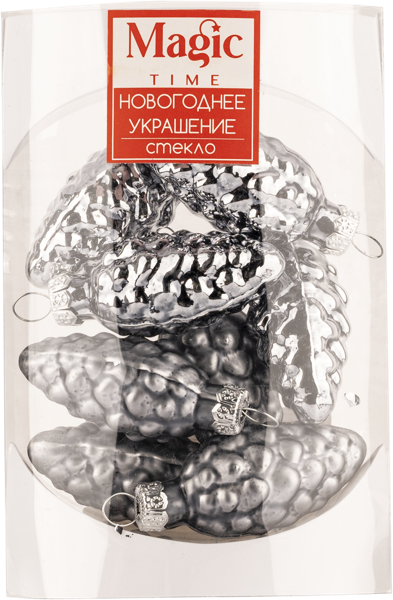 Изображение Елочное украшение 5см стекло Мэджик Тайм серебряные шишки Феникс Презент п/у, 8 шт