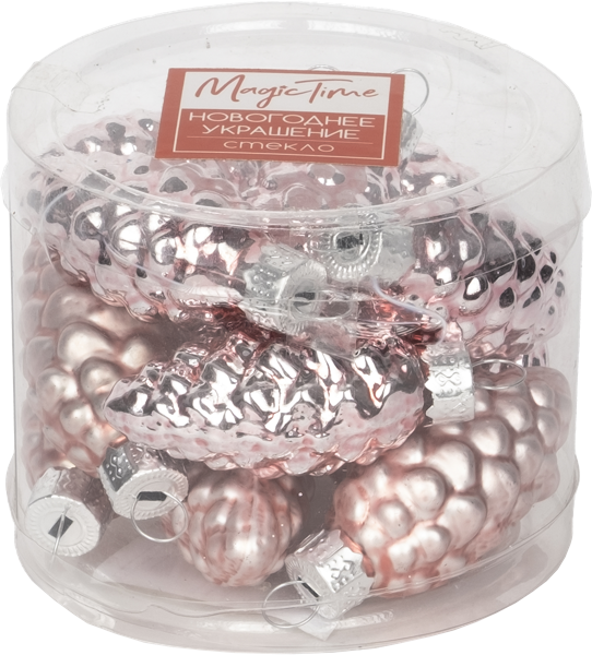 Изображение Елочное украшение 5см стекло Мэджик Тайм шишки розовые Феникс-Презент п/у, 8 шт