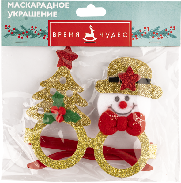 Изображение Очки карнавальные Мэджик Тайм снеговик с ёлкой в золоте Феникс Презент , 1 шт