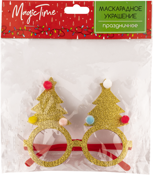 Изображение Очки карнавальные Мэджик Тайм елки в желтом Феникс Презент , 1 шт