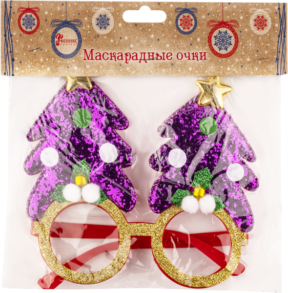 Изображение Очки карнавальные Мэджик Тайм ёлки в фиолетовом Феникс Презент , 1 шт