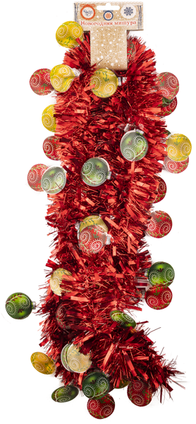 Изображение Мишура 8см*2м красная Мэджик Тайм с елочными шарами Феникс-Презент , 1 шт