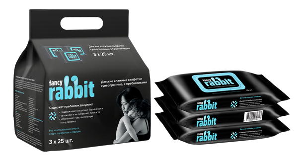 Изображение Салфетки влажные детские Фэнси рэббит с пребиотиками Блэк Рэббит к/у, 75 шт
