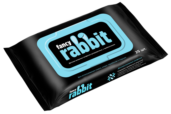 Изображение Салфетки влажные детские Фэнси рэббит с пребиотиками Блэк Рэббит м/у, 25 шт