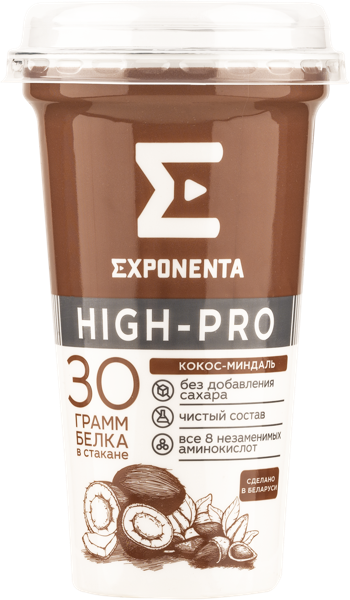 Изображение Продукт кисломолочный обогащен белком 30г Экспонента кокос миндаль Молочные горки п/б, 250 мл