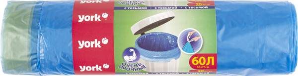 Изображение Мешки для мусора 60л Йорк с тесьмой очень прочные Йорк , 20 шт