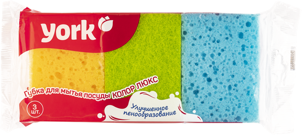 Изображение Губка для посуды Йорк колор люкс поролон Йорк м/у, 3 шт