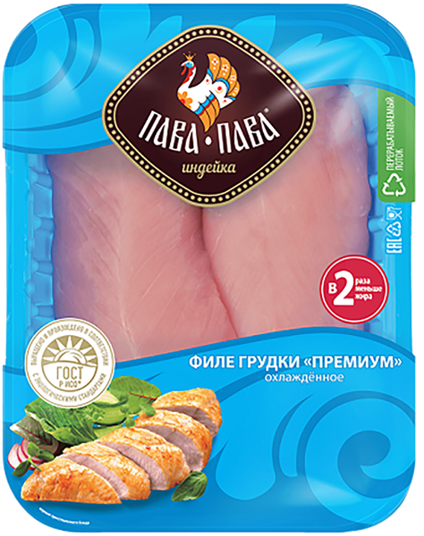 Изображение Птица охлажденная Пава Пава индейка филе грудки преми Тамбовская индейка лоток, 500 г