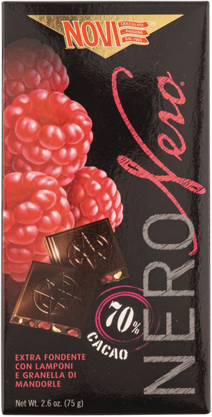 Изображение Шоколад горький 70% Нови неро малина миндаль Эла Дюфур кор, 75 г