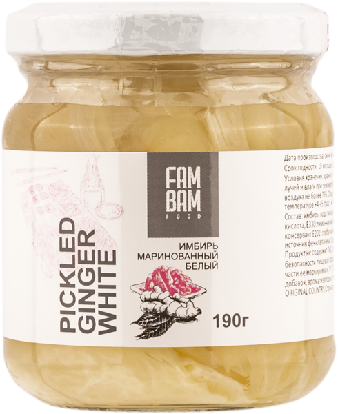 Изображение Имбирь маринованный Фам бам фуд белый Лайу Тайфэн с/б, 190 г