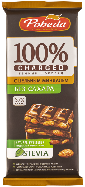 Изображение Шоколад без сахара Победа Чаржед 57% темный с миндалем Победа КФ м/у, 90 г
