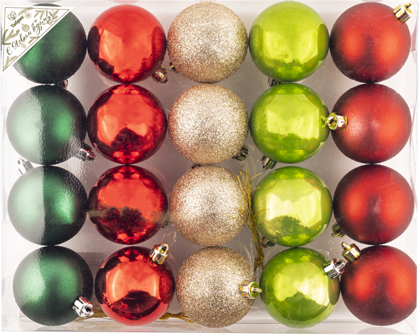 Изображение Шар 6см пластик Игл Гифтс красный зеленый шампань Игл Гифтс к/у, 20 шт