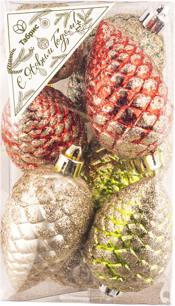 Изображение Елочное украшение 7см Игл Гифтс шишка цветная с блестками Игл Гифтс п/у, 8 шт